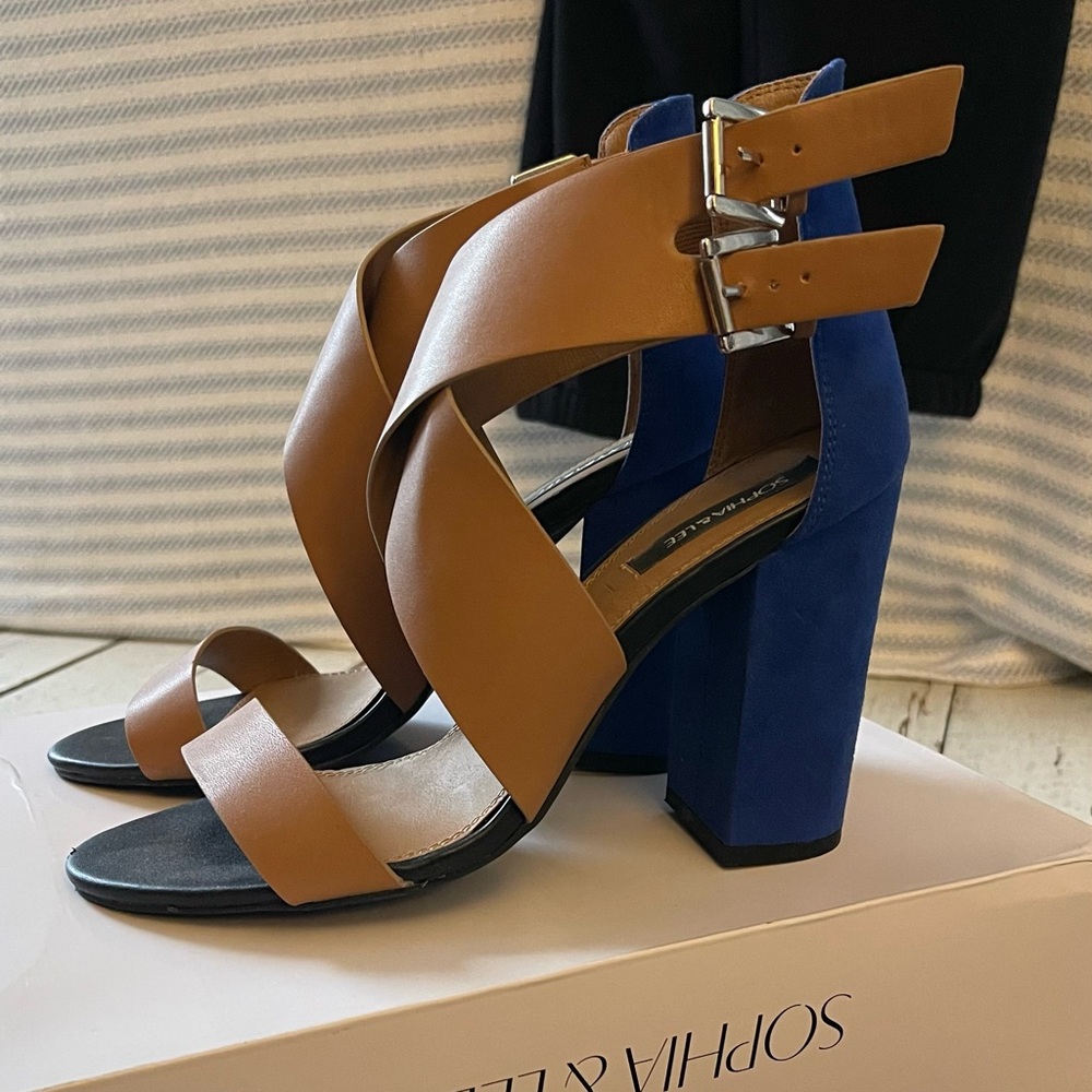 Sophia & Lee Brown and Blue Strappy Heels